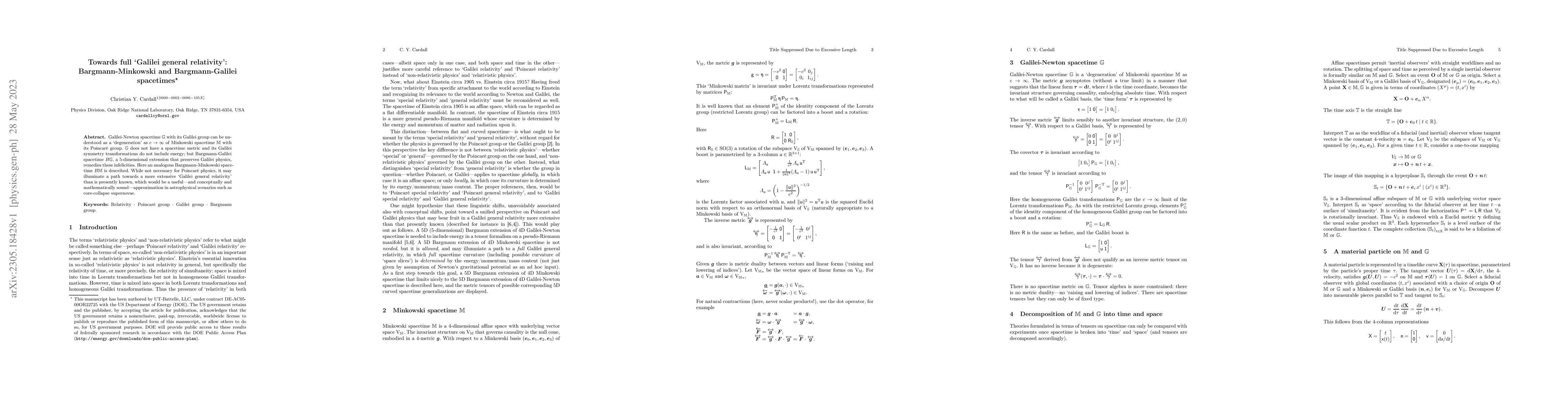 Thumbnail for Towards full `Galilei general relativity': Bargmann-Minkowski and
  Bargmann-Galilei spacetimes
