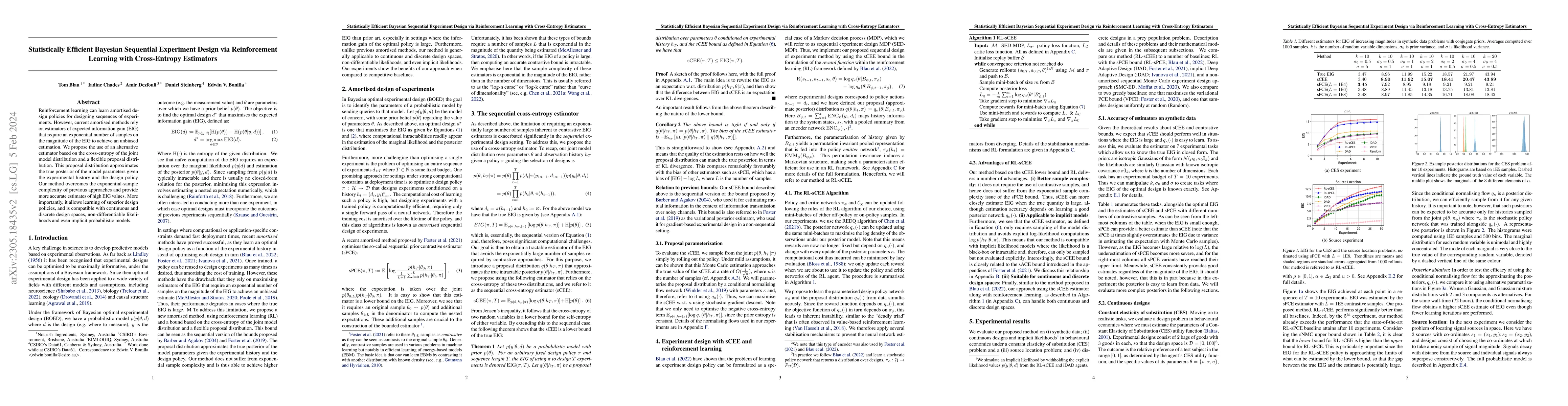 Thumbnail for Statistically Efficient Bayesian Sequential Experiment Design via
  Reinforcement Learning with Cross-Entropy Estimators