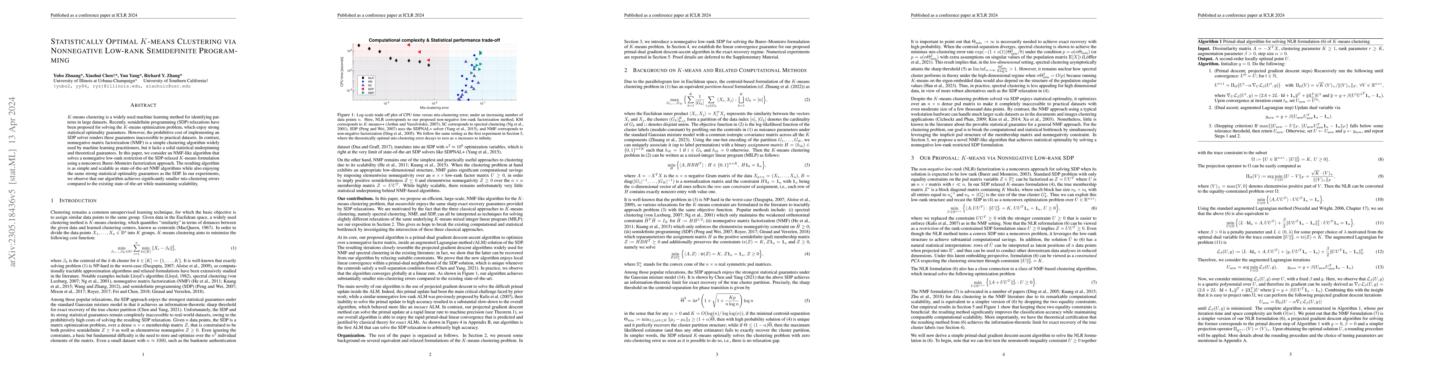 Thumbnail for Statistically Optimal K-means Clustering via Nonnegative Low-rank
  Semidefinite Programming