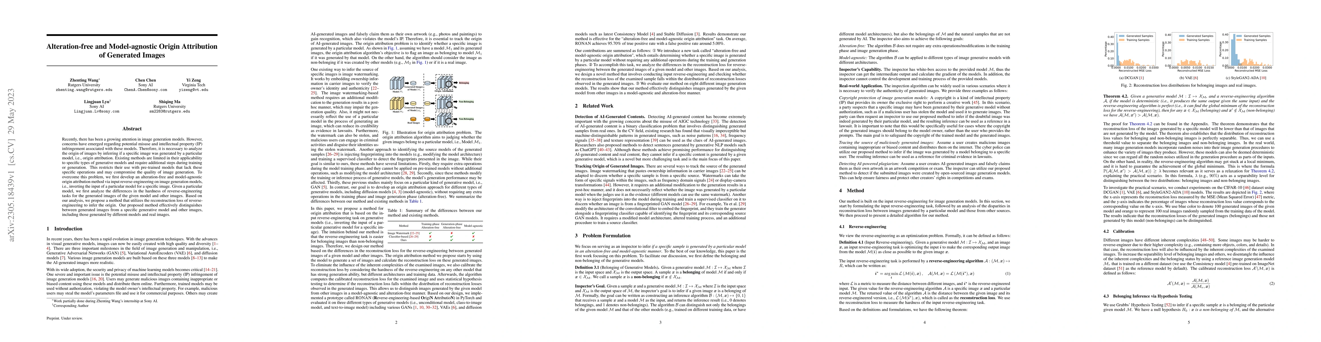 Thumbnail for Alteration-free and Model-agnostic Origin Attribution of Generated
  Images