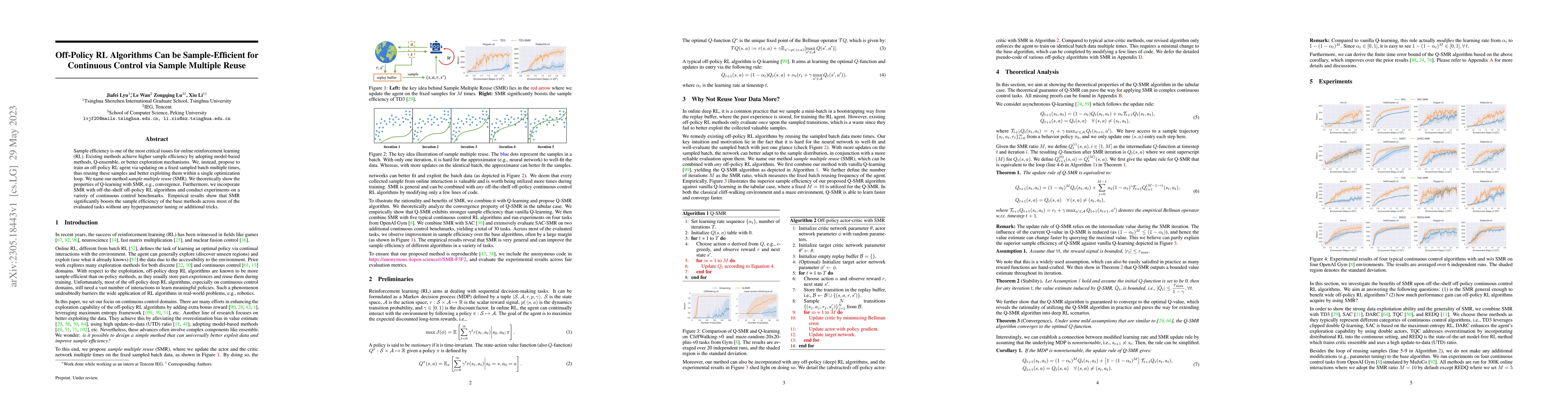 Thumbnail for Off-Policy RL Algorithms Can be Sample-Efficient for Continuous Control
  via Sample Multiple Reuse