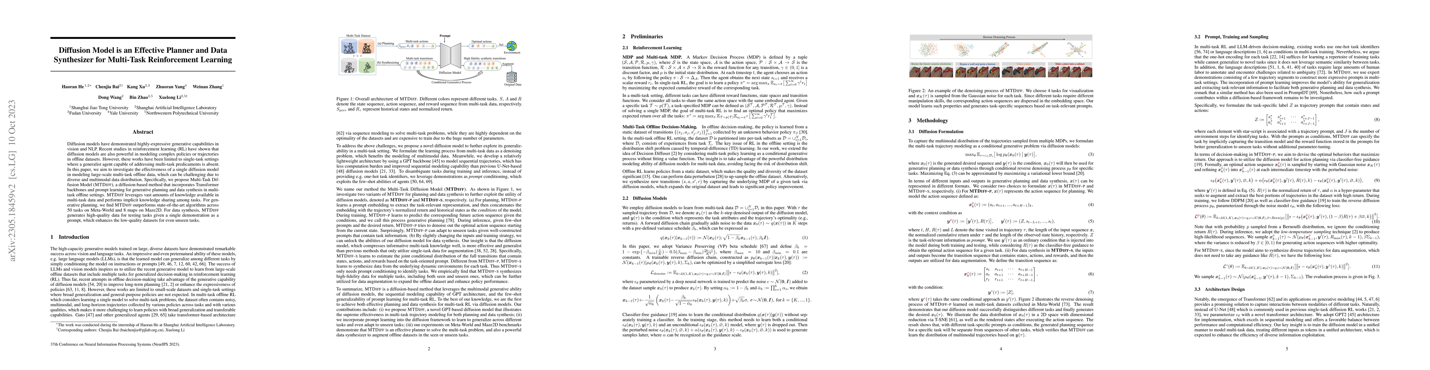 Thumbnail for Diffusion Model is an Effective Planner and Data Synthesizer for
  Multi-Task Reinforcement Learning