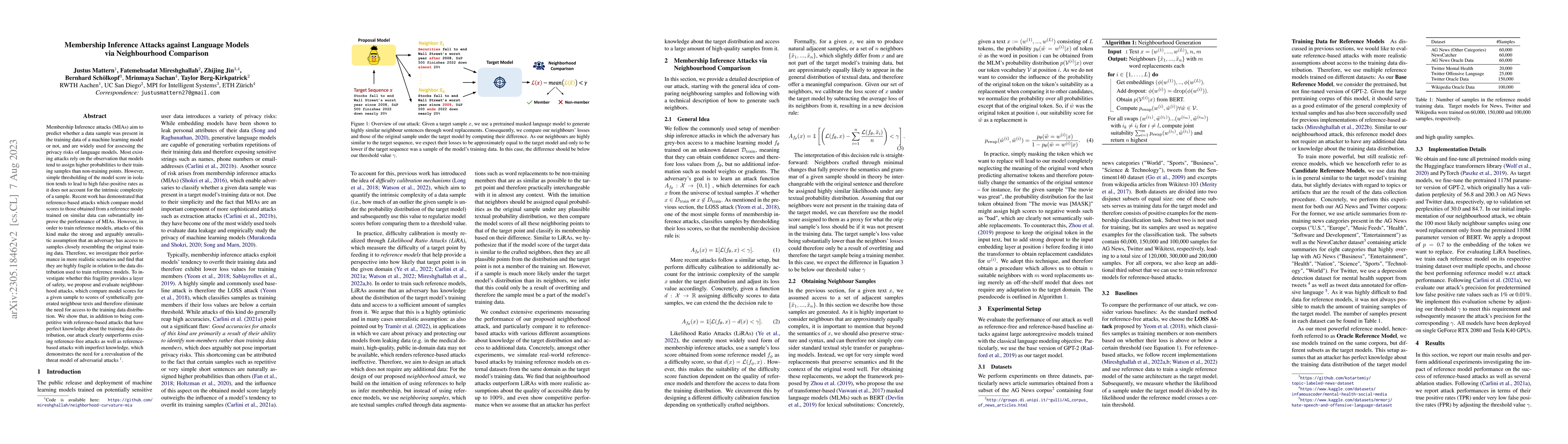 Thumbnail for Membership Inference Attacks against Language Models via Neighbourhood
  Comparison