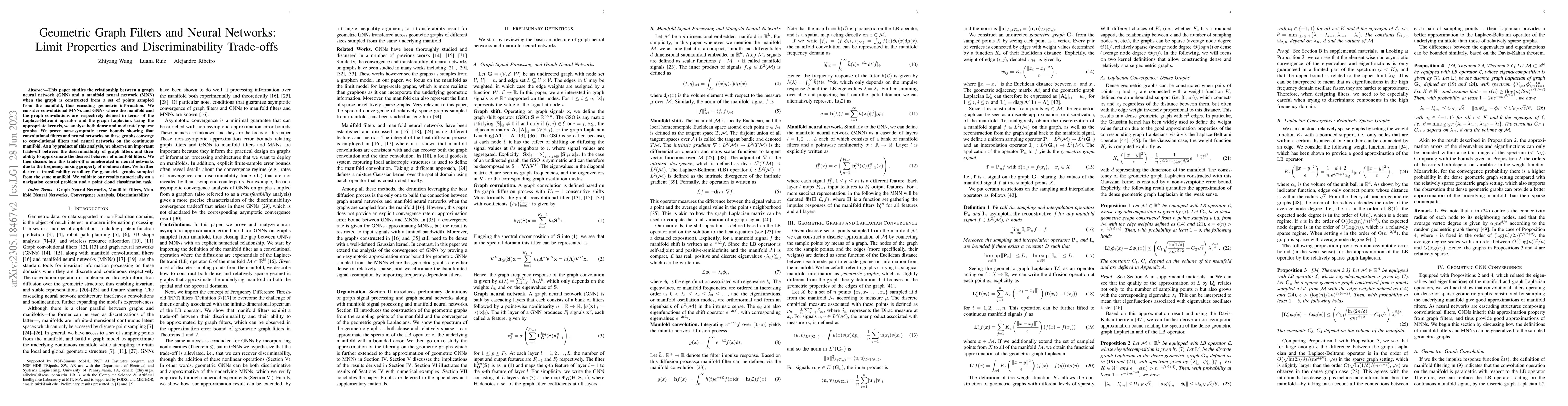 Thumbnail for Geometric Graph Filters and Neural Networks: Limit Properties and
  Discriminability Trade-offs
