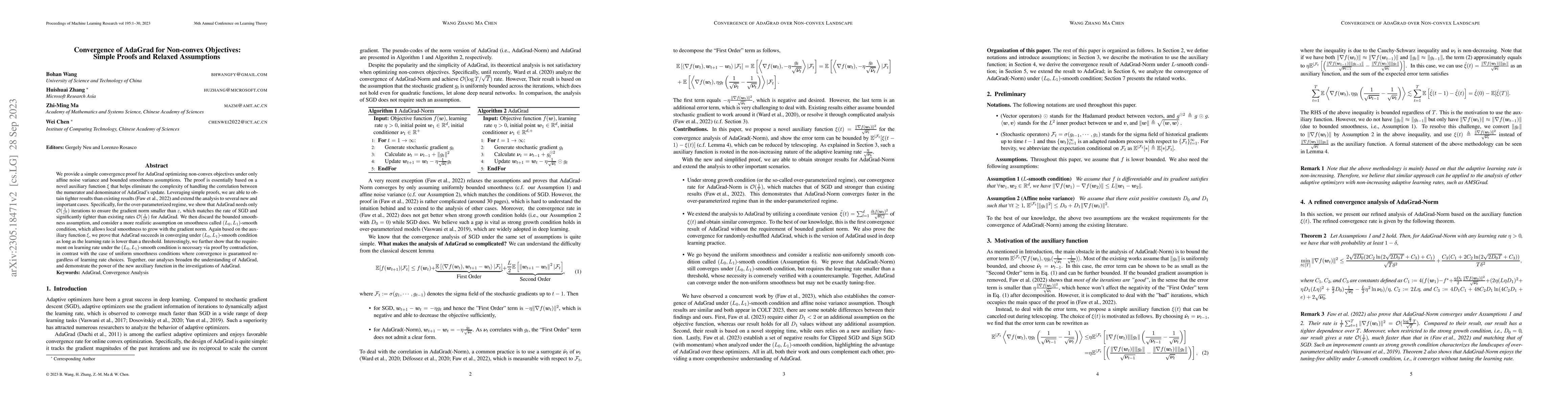 Thumbnail for Convergence of AdaGrad for Non-convex Objectives: Simple Proofs and
  Relaxed Assumptions