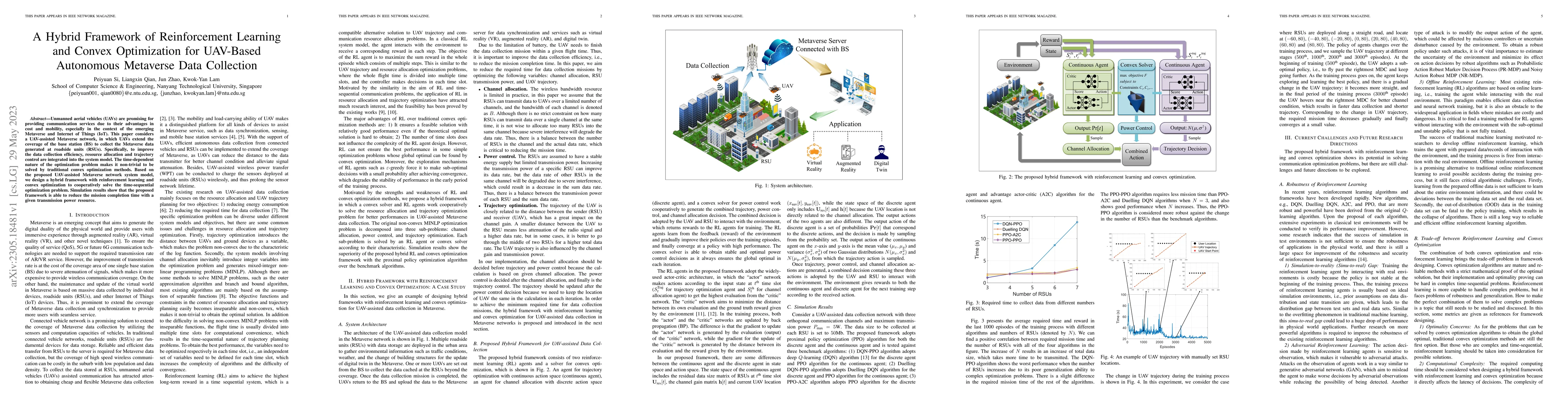 Thumbnail for A Hybrid Framework of Reinforcement Learning and Convex Optimization for
  UAV-Based Autonomous Metaverse Data Collection