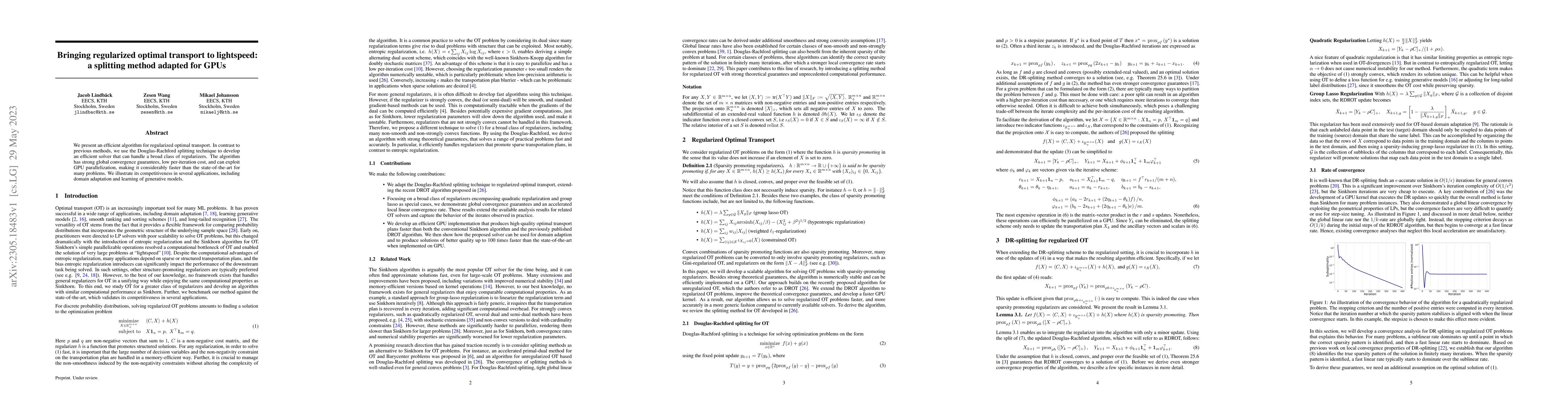 Thumbnail for Bringing regularized optimal transport to lightspeed: a splitting method
  adapted for GPUs