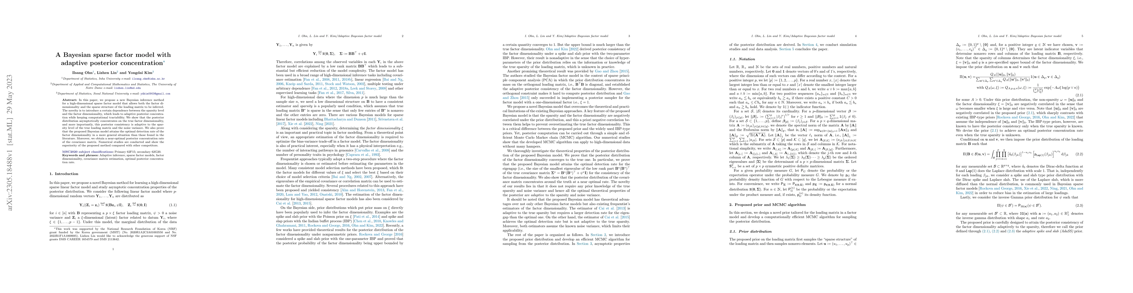 Thumbnail for A Bayesian sparse factor model with adaptive posterior concentration
