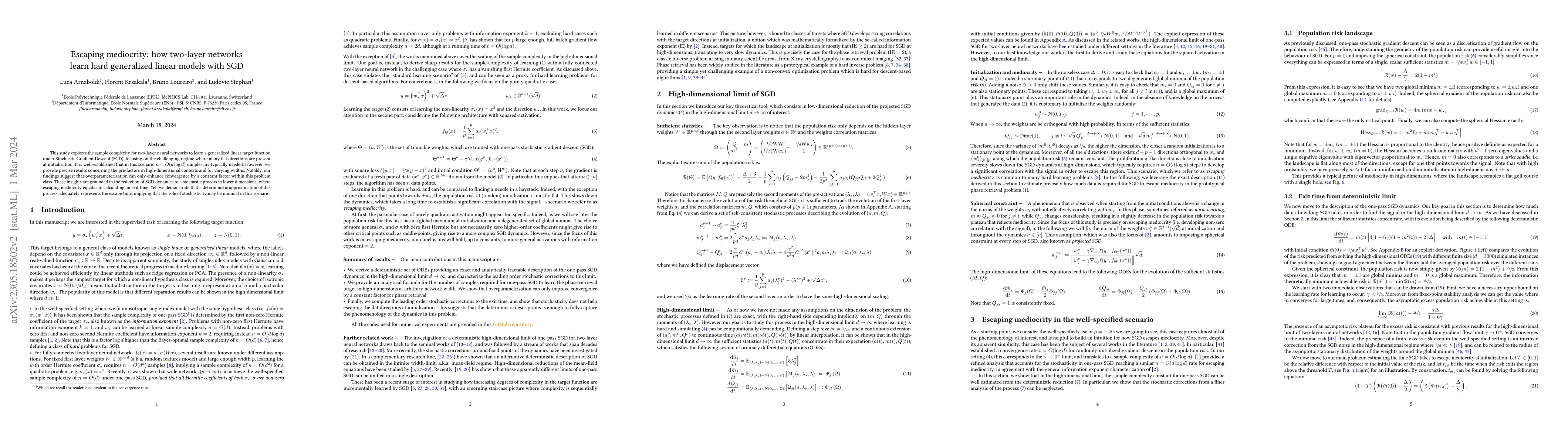 Thumbnail for Escaping mediocrity: how two-layer networks learn hard generalized
  linear models with SGD
