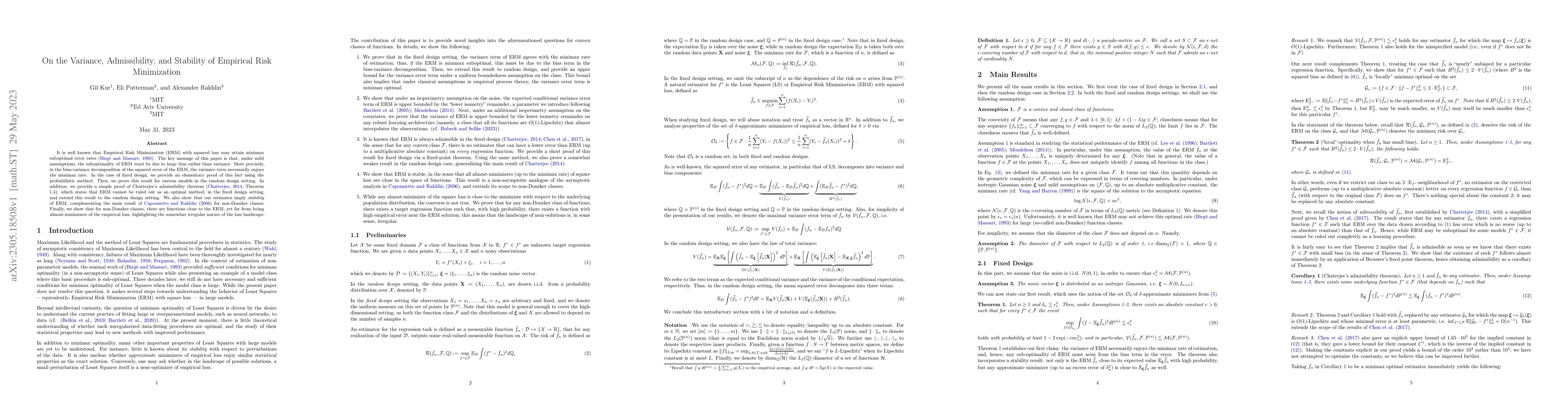 Thumbnail for On the Variance, Admissibility, and Stability of Empirical Risk
  Minimization