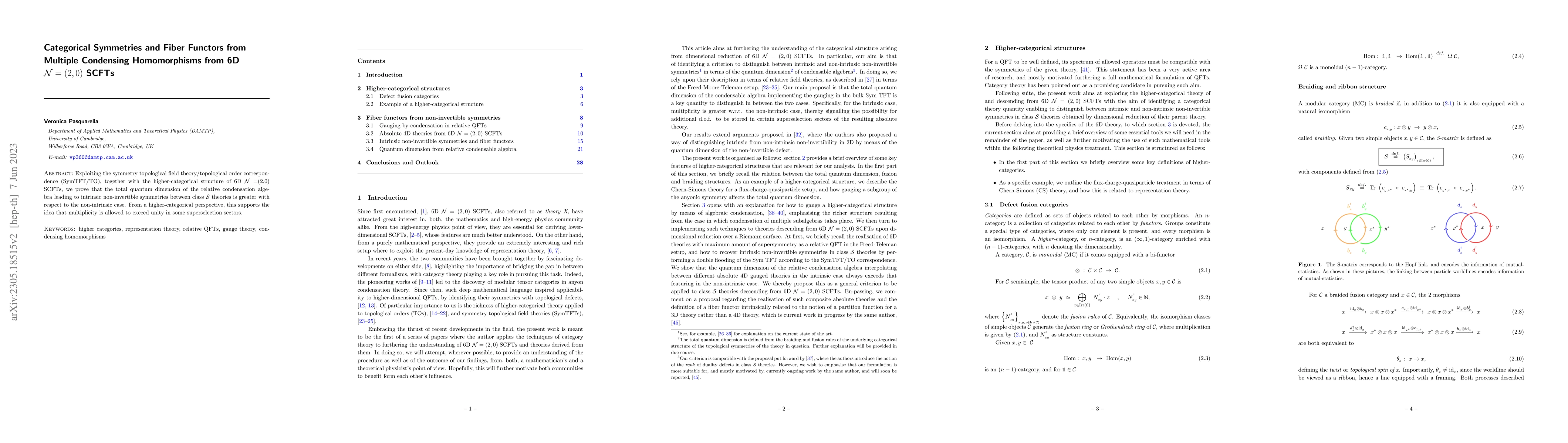Thumbnail for Categorical Symmetries and Fiber Functors from Multiple Condensing
  Homomorphisms from 6D ${\cal N}=(2,0)$ SCFTs