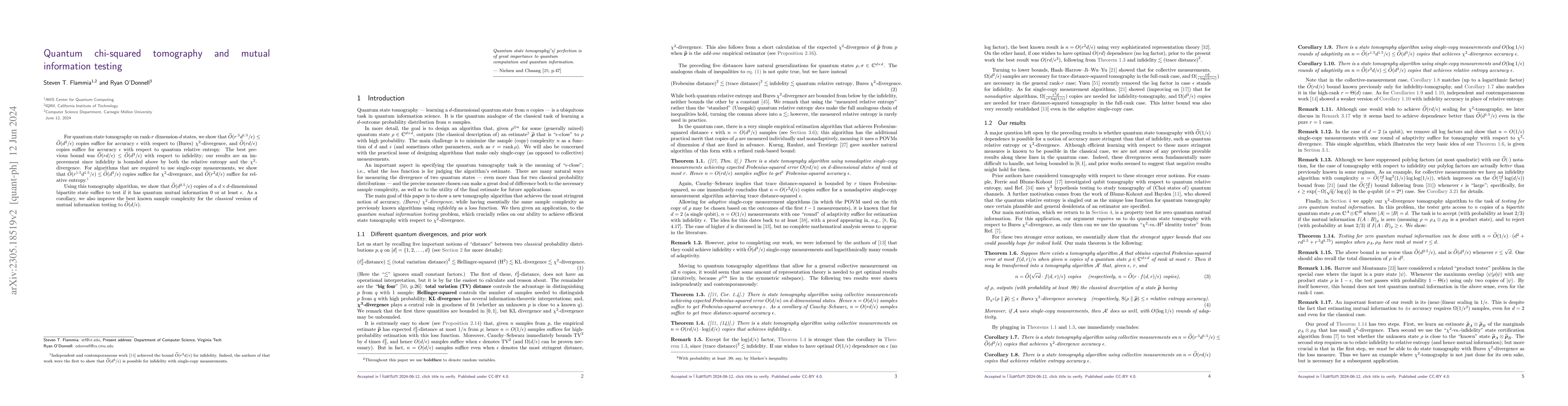 Thumbnail for Quantum chi-squared tomography and mutual information testing
