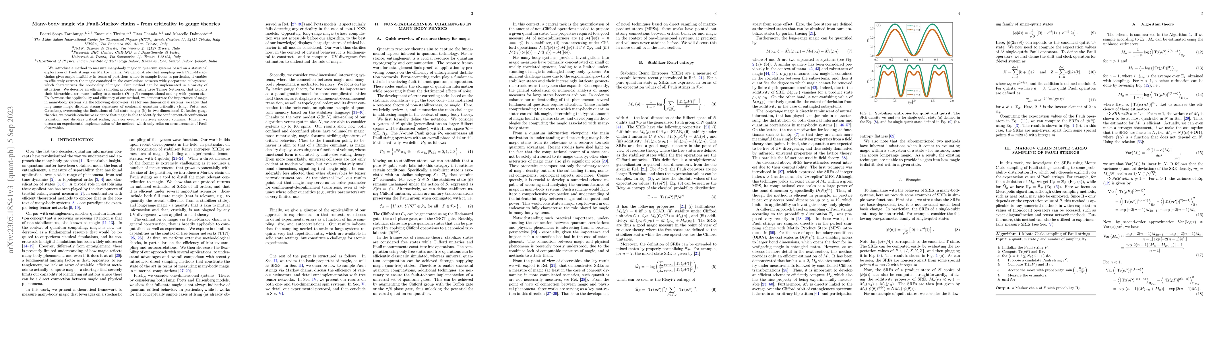 Thumbnail for Many-body magic via Pauli-Markov chains -- from criticality to gauge
  theories