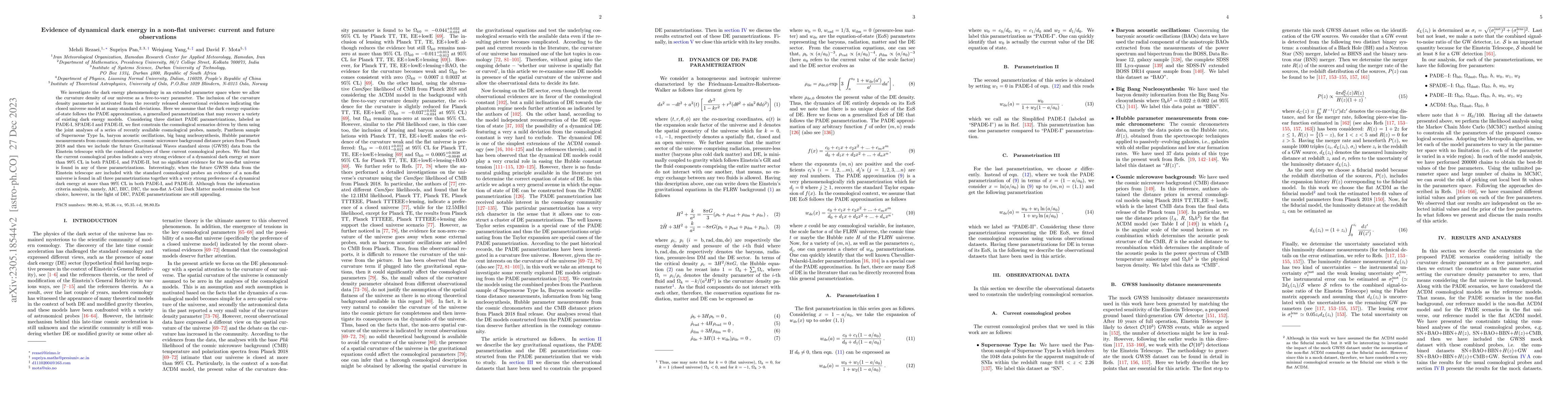 Thumbnail for Evidence of dynamical dark energy in a non-flat universe: current and
  future observations