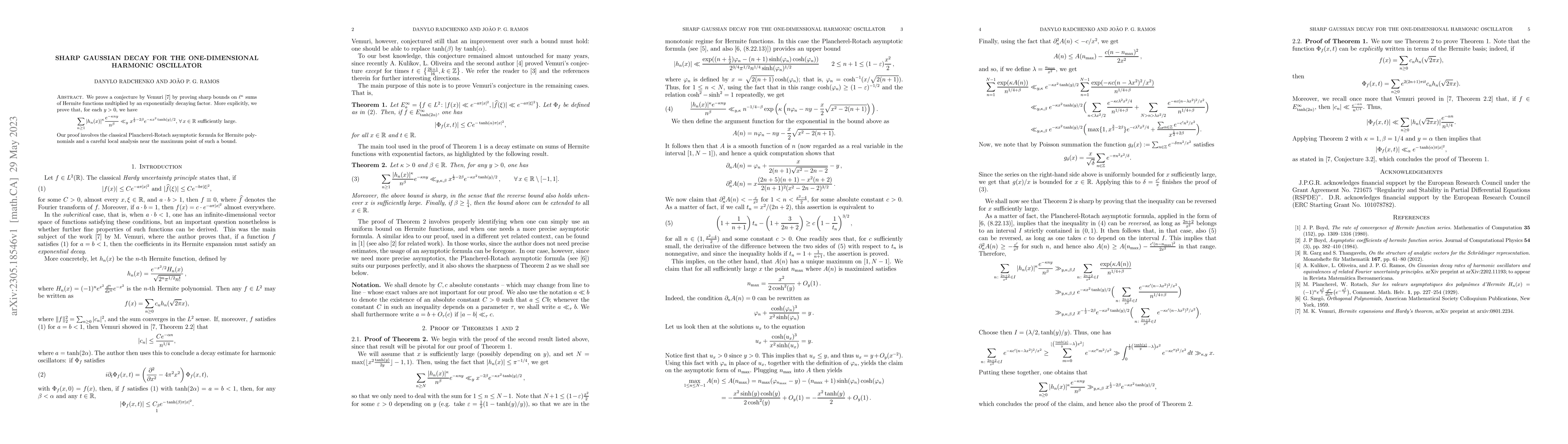 Thumbnail for Sharp Gaussian decay for the one-dimensional harmonic oscillator