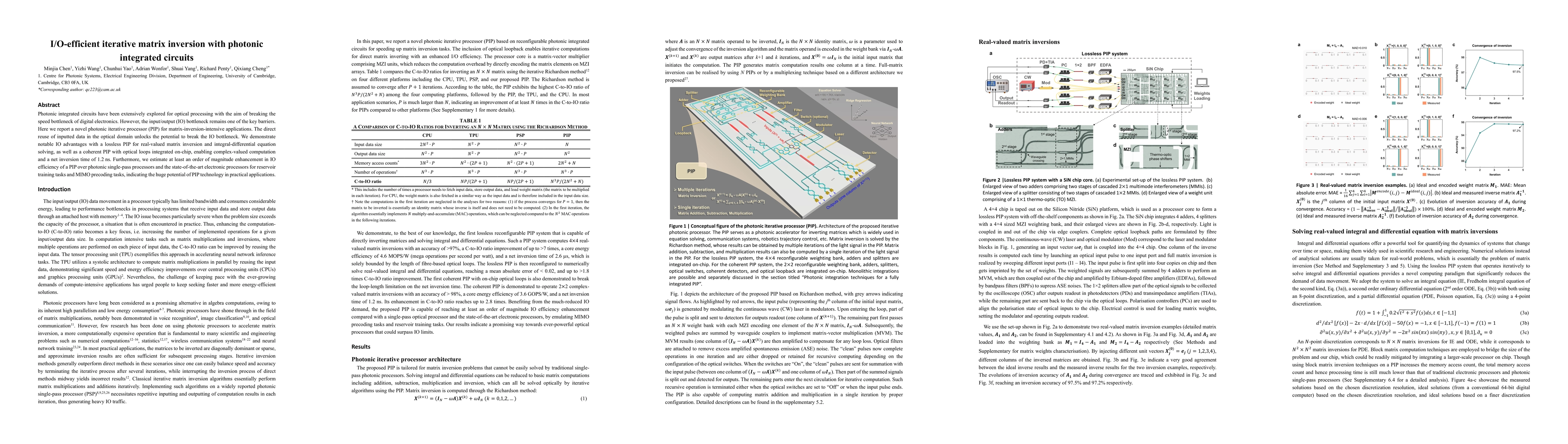 Thumbnail for I/O-efficient iterative matrix inversion with photonic integrated
  circuits