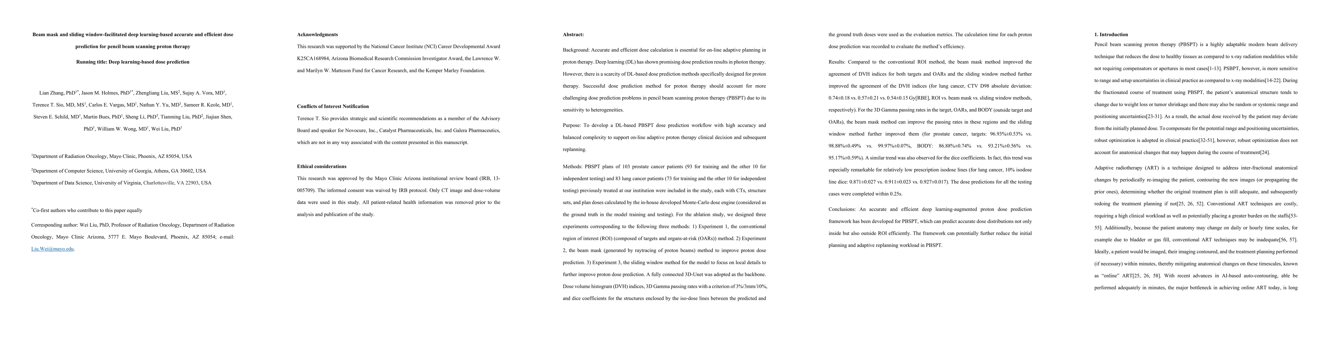 Thumbnail for Beam mask and sliding window-facilitated deep learning-based accurate
  and efficient dose prediction for pencil beam scanning proton therapy