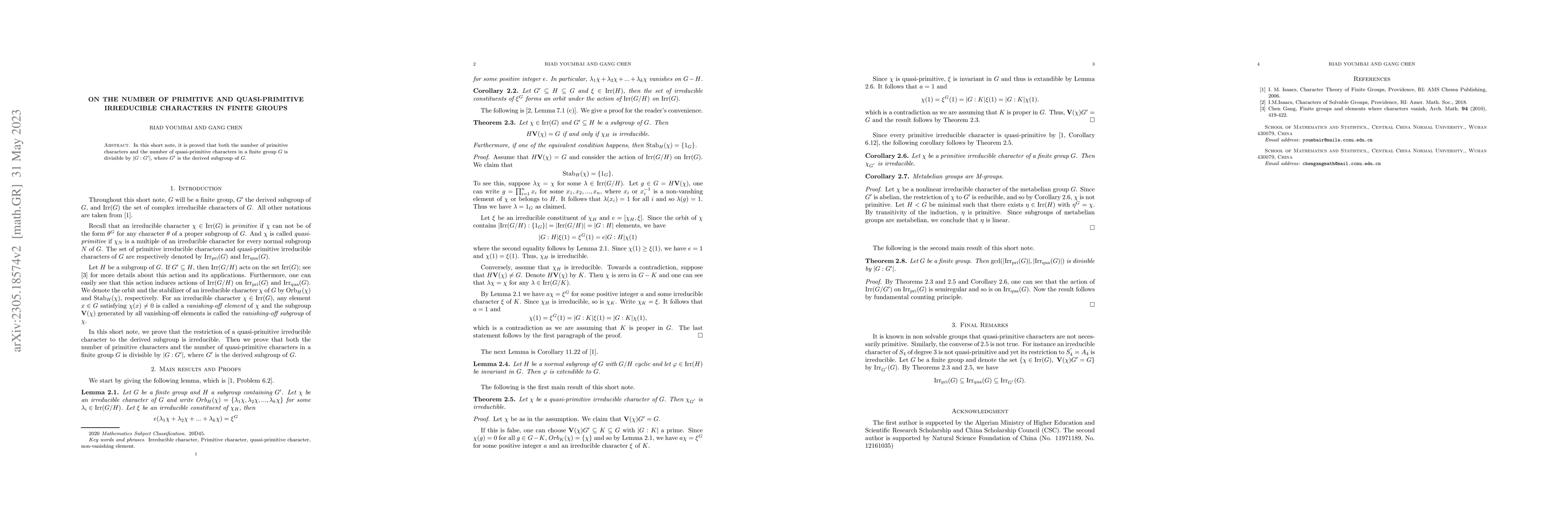 Thumbnail for On the number of primitive and quasi-primitive irreducible characters in
  finite groups