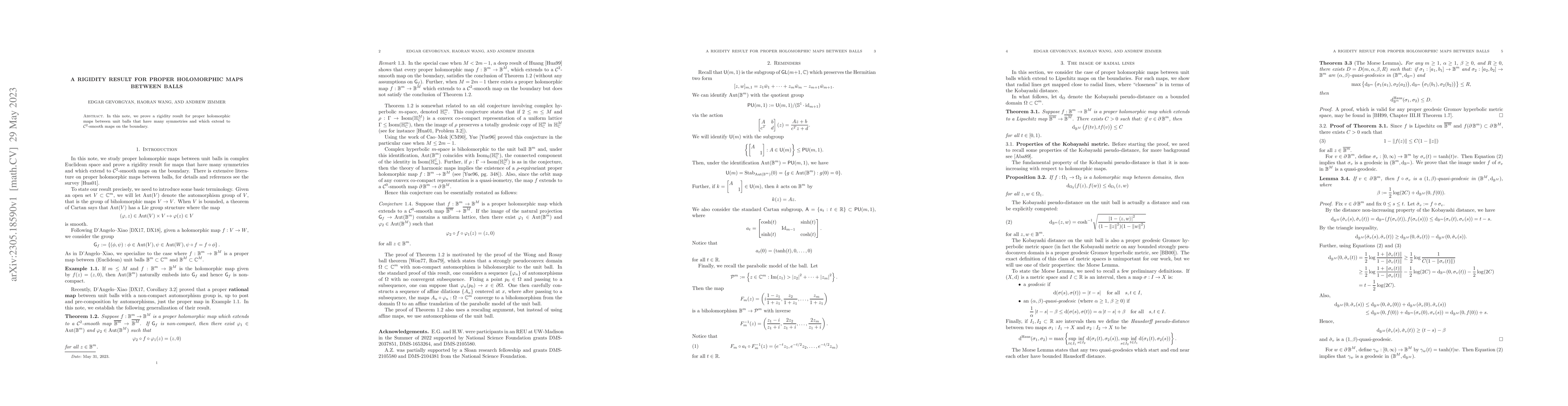 Thumbnail for A rigidity result for proper holomorphic maps between balls