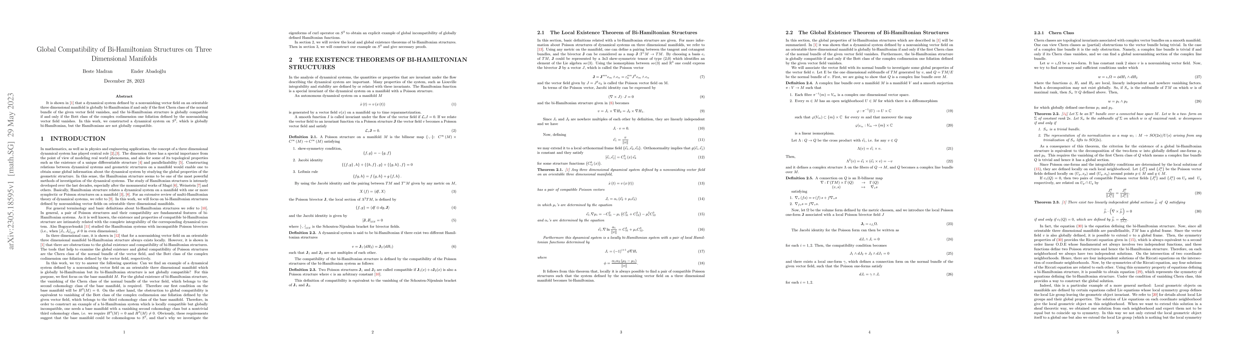Thumbnail for Global Compatibility of Bi-Hamiltonian Structures on Three Dimensional
  Manifolds