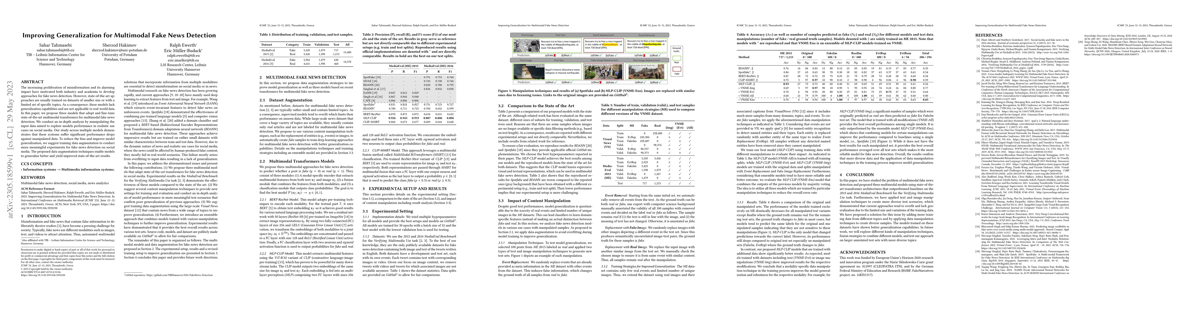 Thumbnail for Improving Generalization for Multimodal Fake News Detection