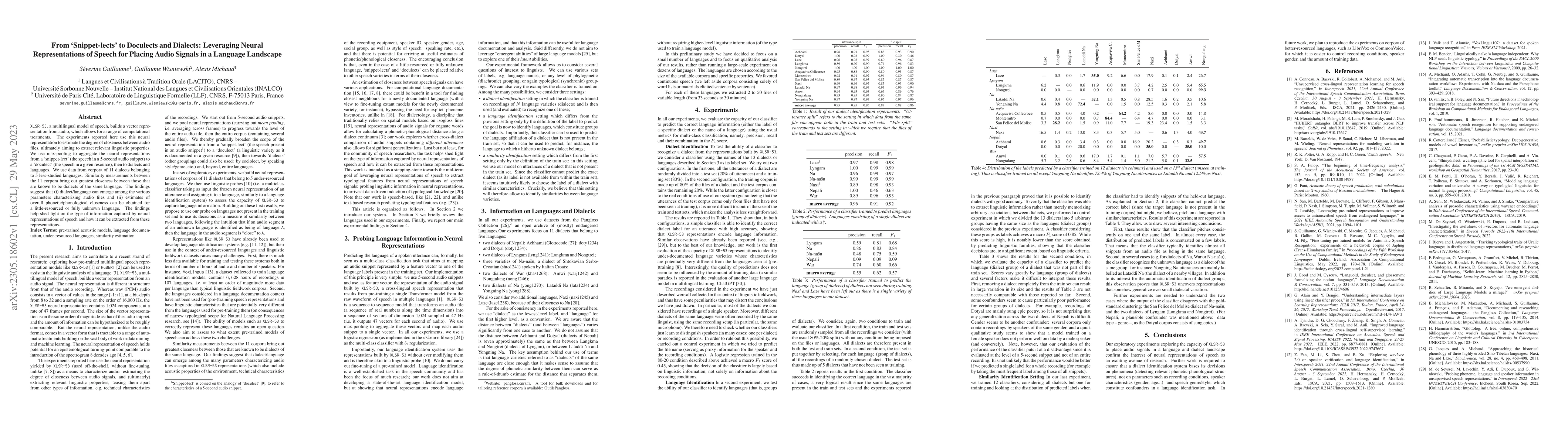 Thumbnail for From `Snippet-lects' to Doculects and Dialects: Leveraging Neural
  Representations of Speech for Placing Audio Signals in a Language Landscape