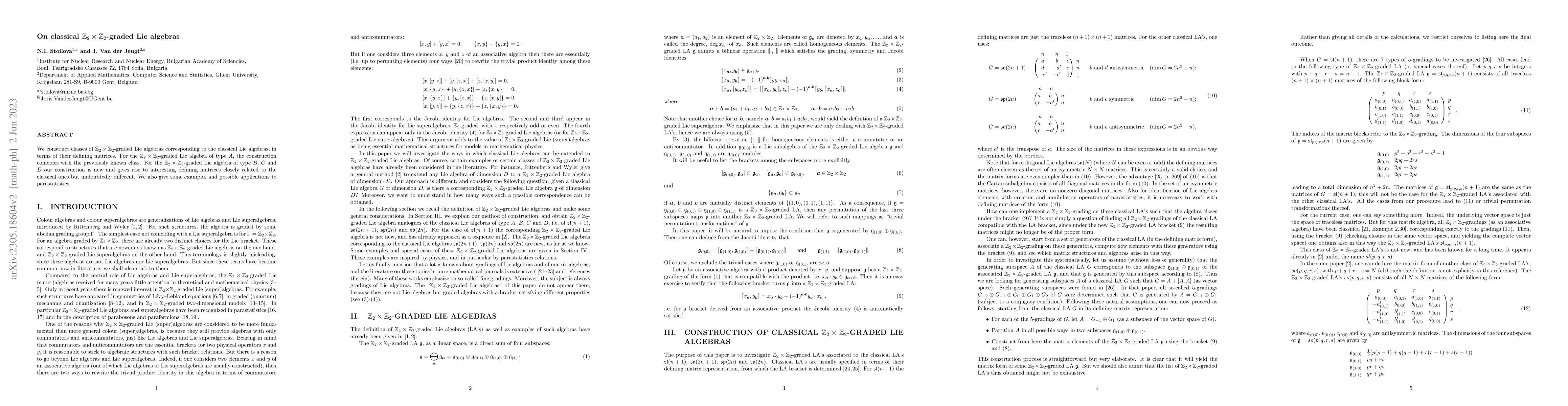 Thumbnail for On classical $Z_2 \times Z_2$-graded Lie algebras