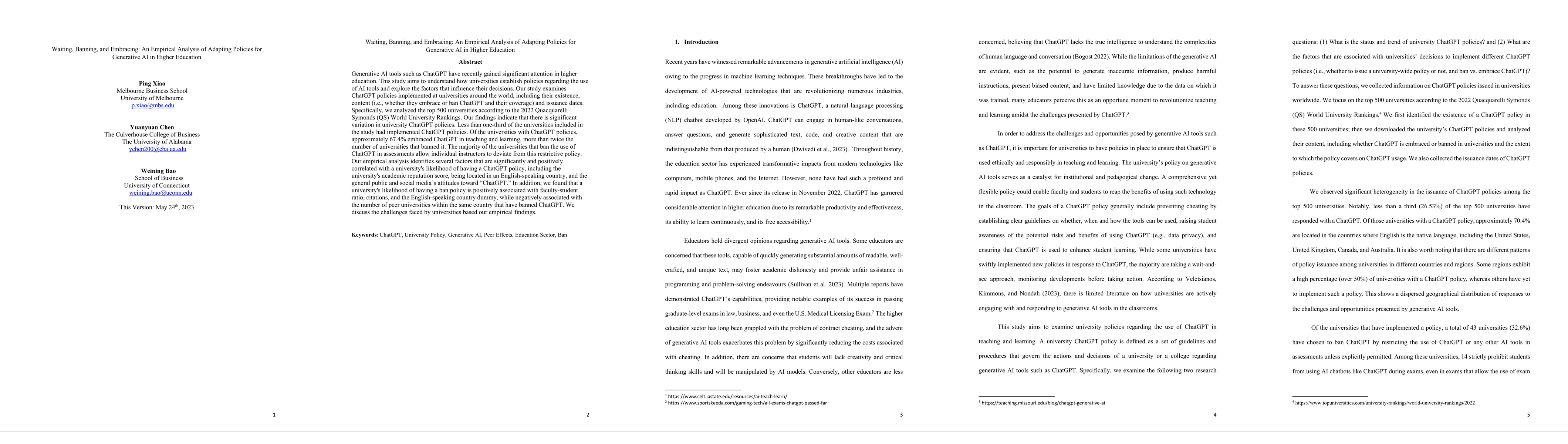 Thumbnail for Waiting, Banning, and Embracing: An Empirical Analysis of Adapting
  Policies for Generative AI in Higher Education