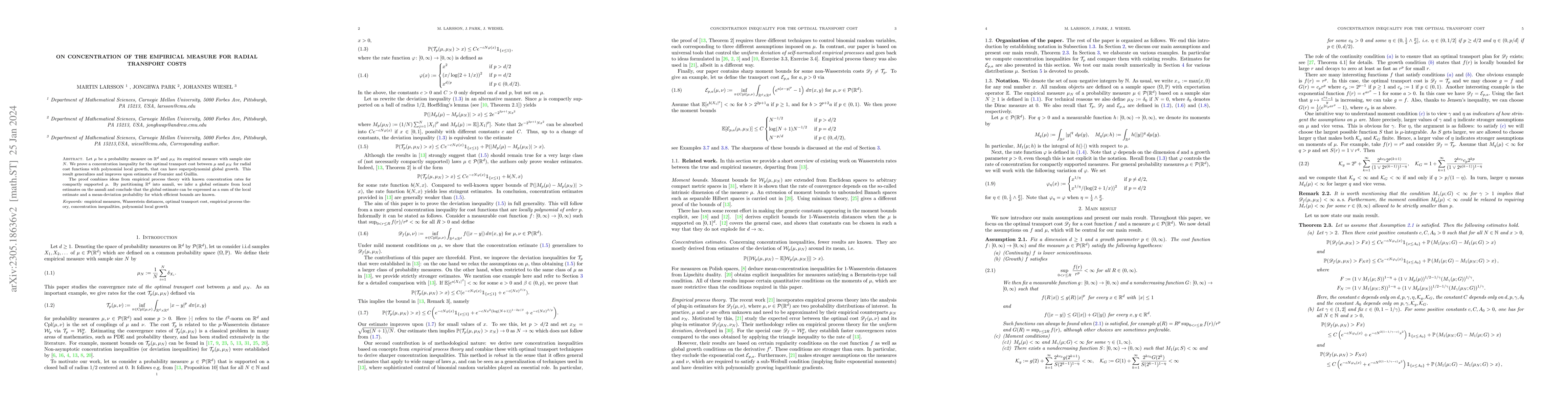 Thumbnail for On concentration of the empirical measure for radial transport costs