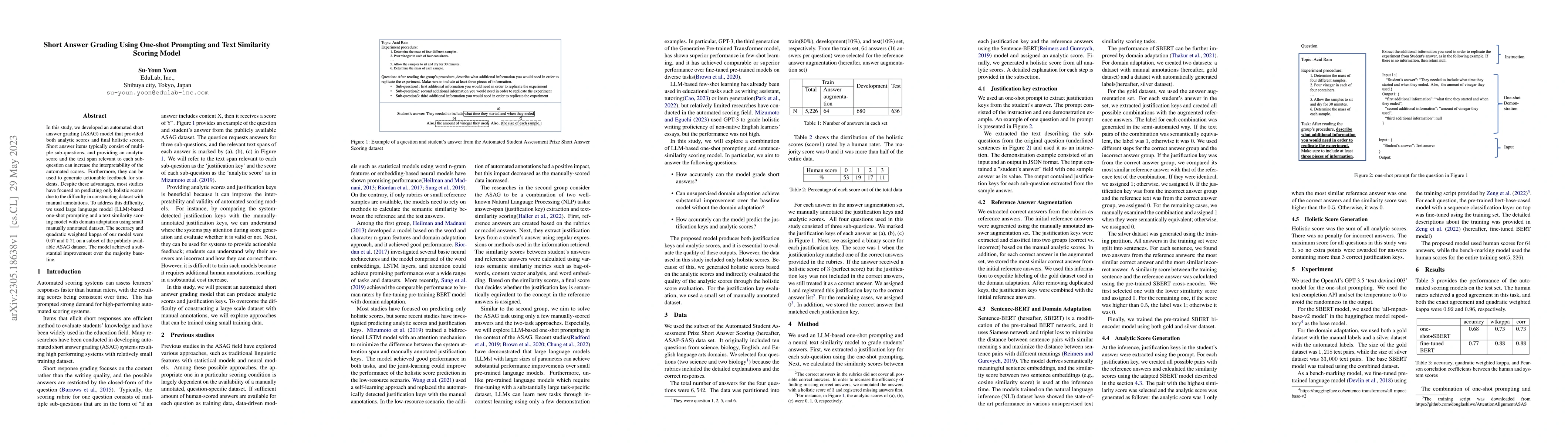 Thumbnail for Short Answer Grading Using One-shot Prompting and Text Similarity
  Scoring Model
