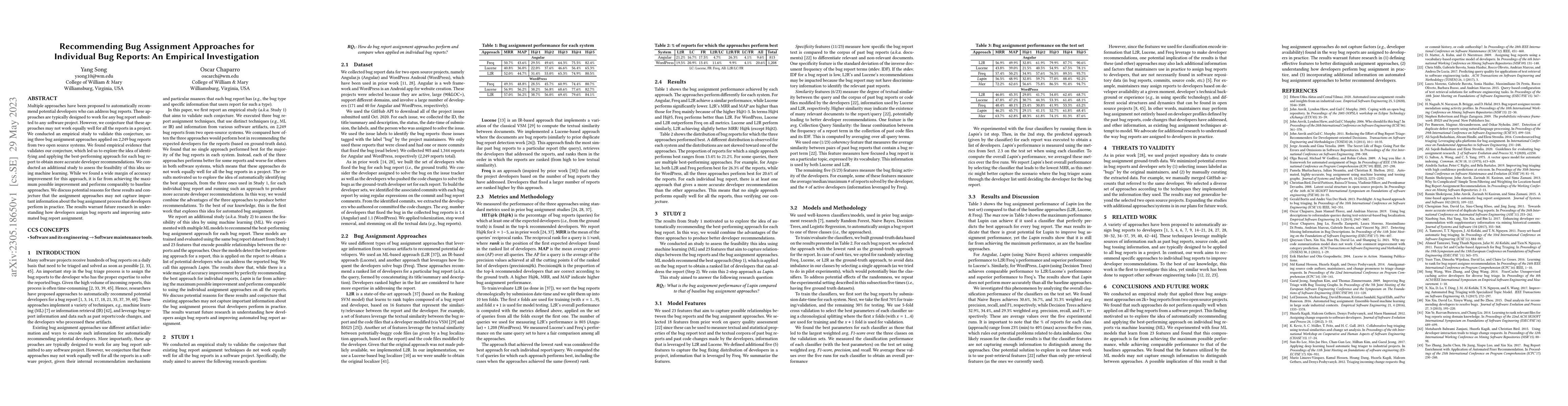 Thumbnail for Recommending Bug Assignment Approaches for Individual Bug Reports: An
  Empirical Investigation