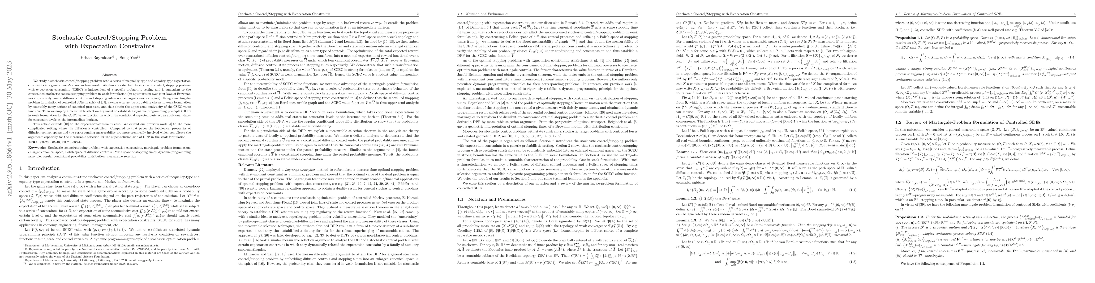 Thumbnail for Stochastic Control/Stopping Problem with Expectation Constraints