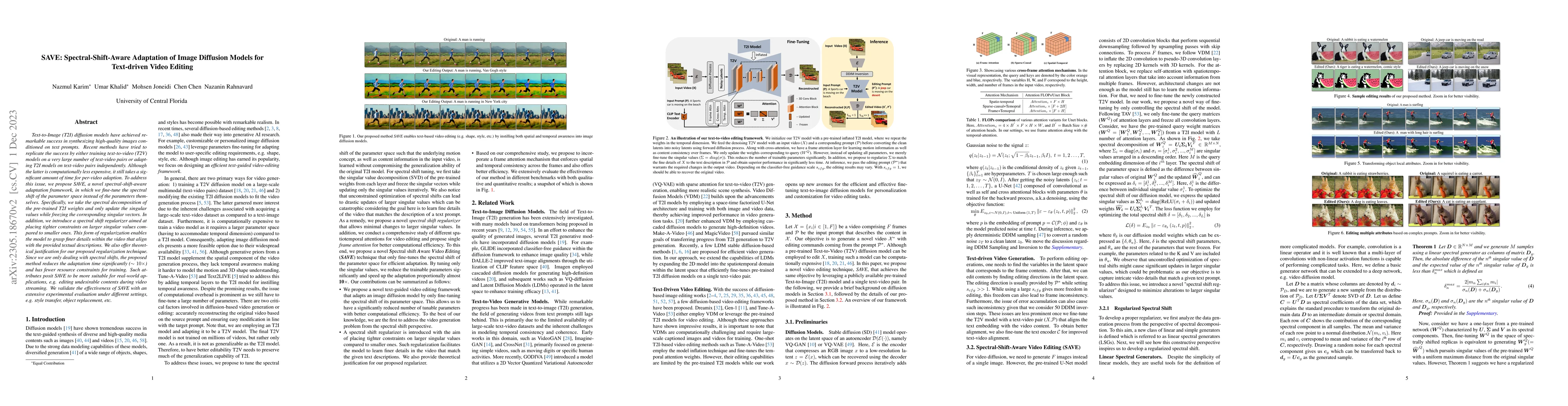 Thumbnail for SAVE: Spectral-Shift-Aware Adaptation of Image Diffusion Models for
  Text-driven Video Editing