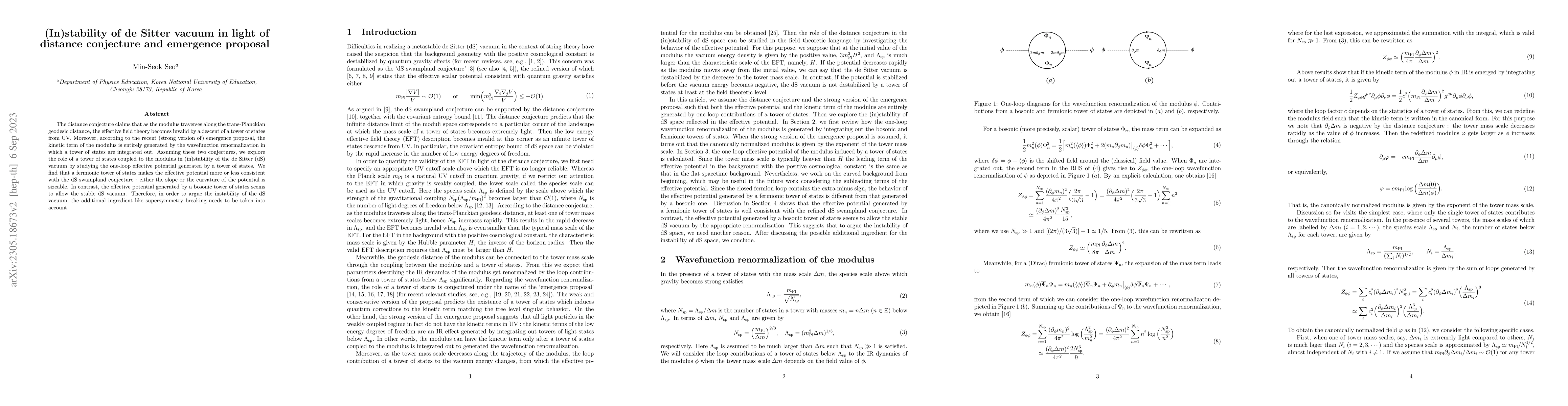 Thumbnail for (In)stability of de Sitter vacuum in light of distance conjecture and
  emergence proposal