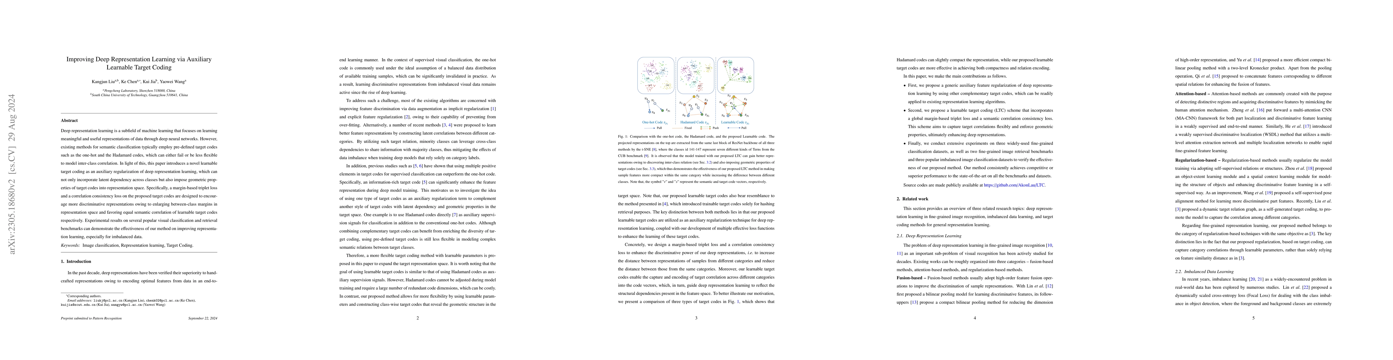 Thumbnail for Improving Deep Representation Learning via Auxiliary Learnable Target
  Coding