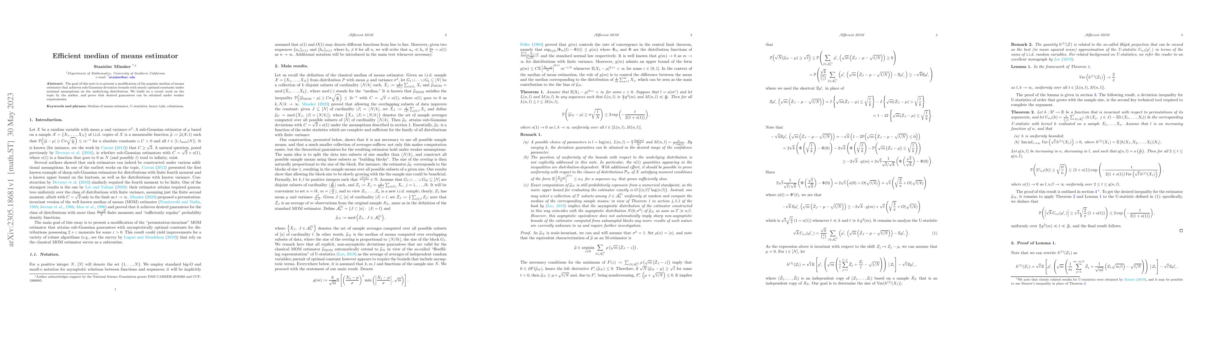Thumbnail for Efficient median of means estimator