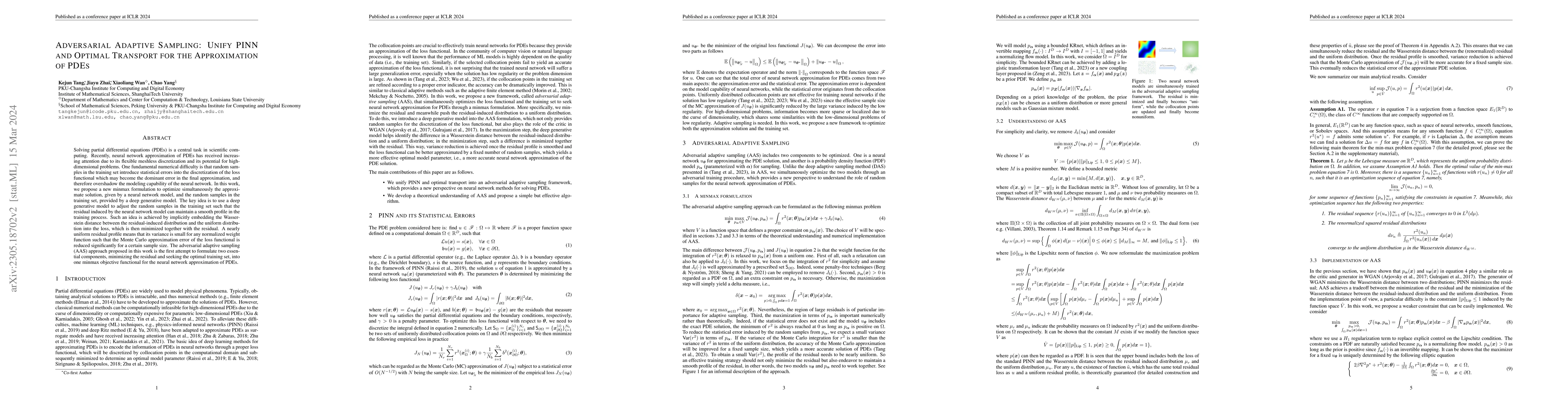 Thumbnail for Adversarial Adaptive Sampling: Unify PINN and Optimal Transport for the
  Approximation of PDEs