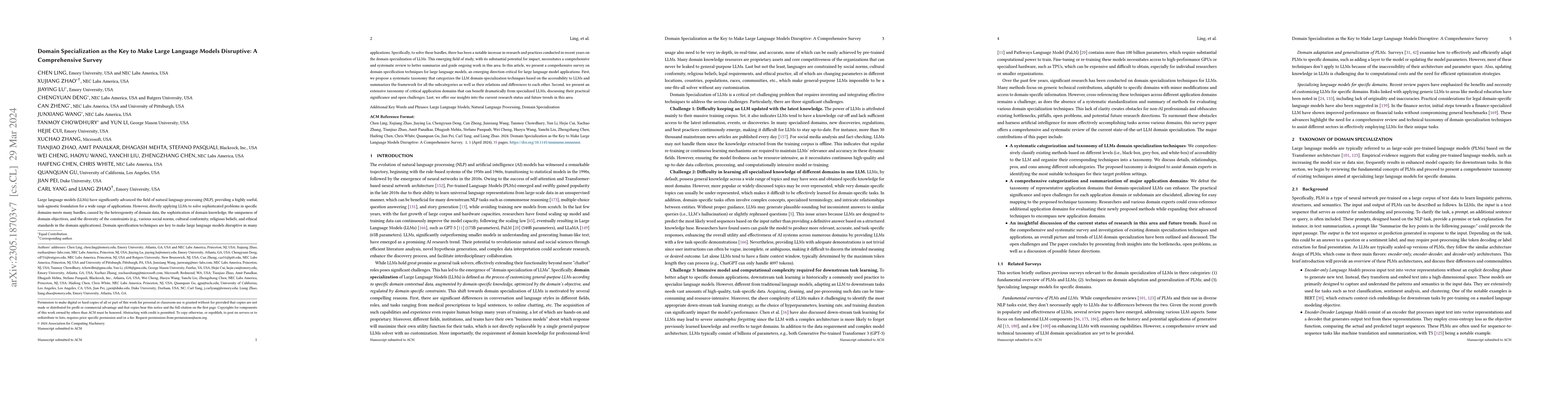 Thumbnail for Domain Specialization as the Key to Make Large Language Models
  Disruptive: A Comprehensive Survey