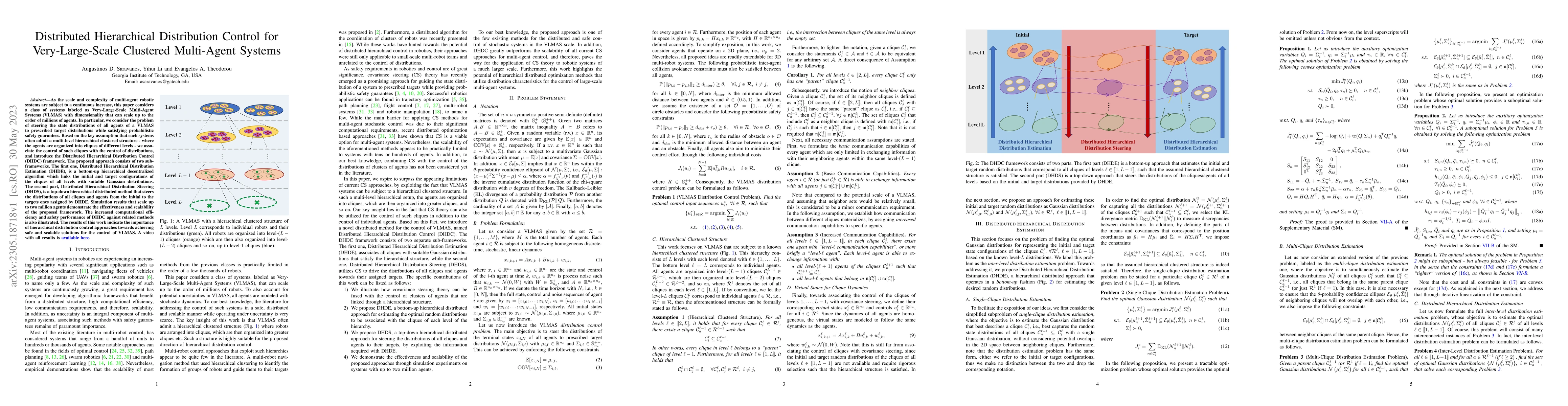 Thumbnail for Distributed Hierarchical Distribution Control for Very-Large-Scale
  Clustered Multi-Agent Systems