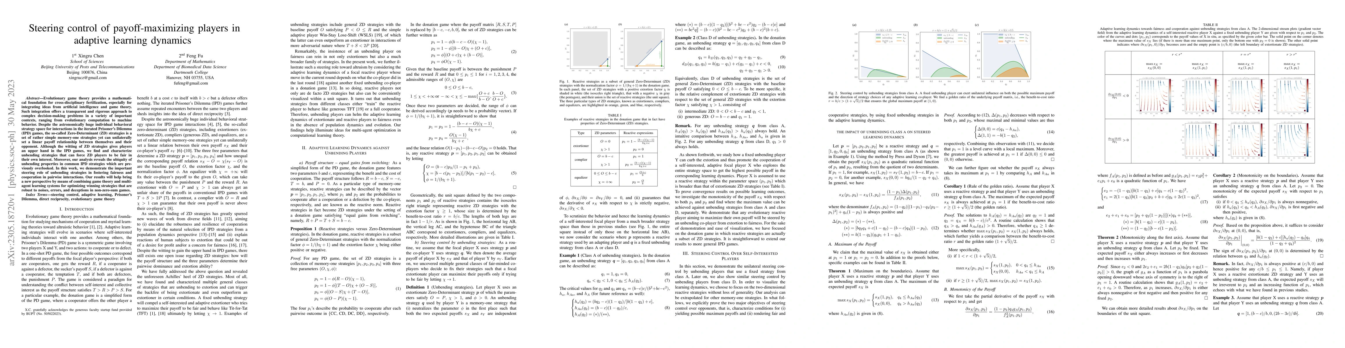 Thumbnail for Steering control of payoff-maximizing players in adaptive learning
  dynamics