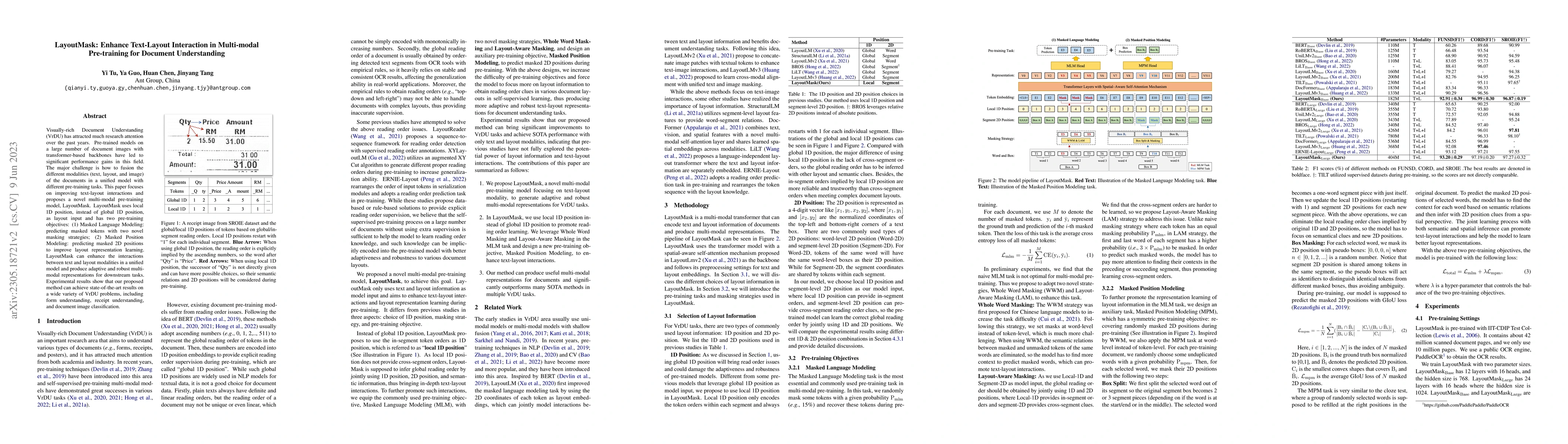 Thumbnail for LayoutMask: Enhance Text-Layout Interaction in Multi-modal Pre-training
  for Document Understanding