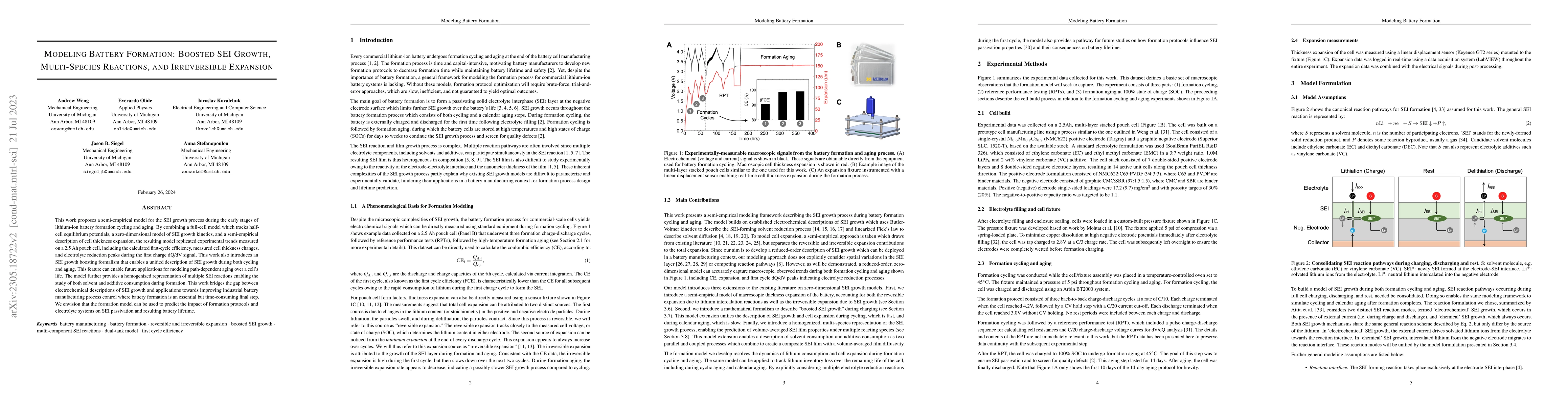Thumbnail for Modeling battery formation: boosted SEI growth, multi-species reactions,
  and irreversible expansion