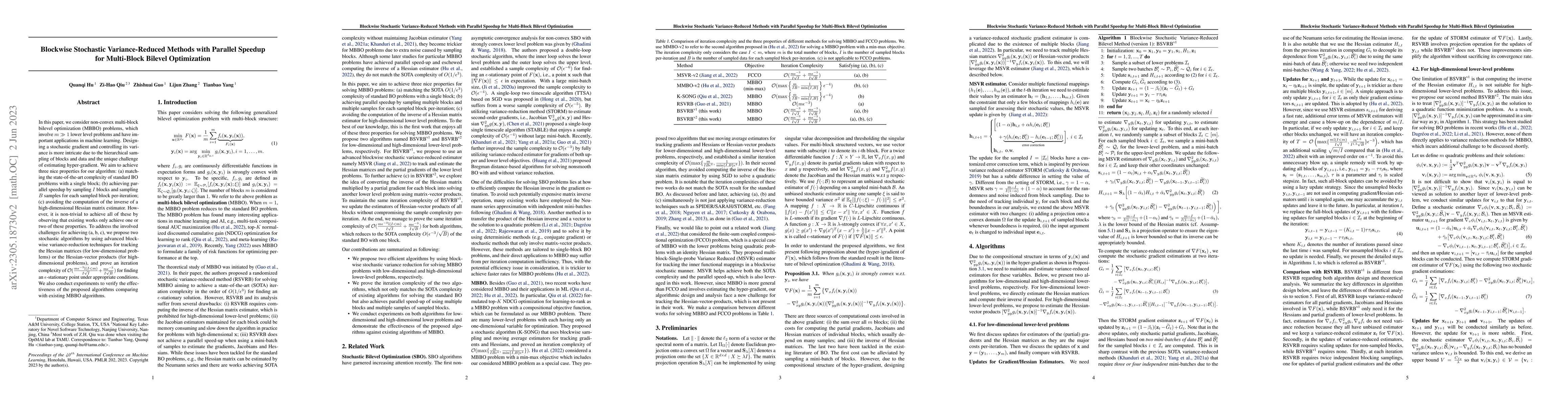 Thumbnail for Blockwise Stochastic Variance-Reduced Methods with Parallel Speedup for
  Multi-Block Bilevel Optimization