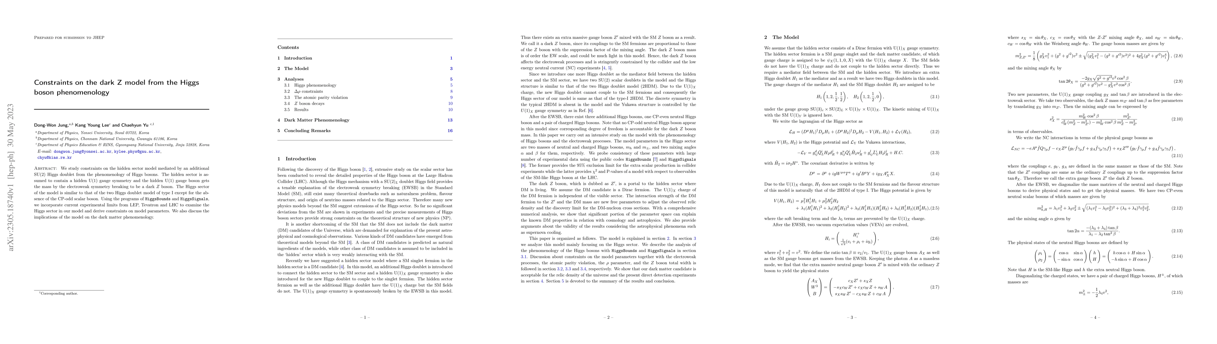 Thumbnail for Constraints on the dark Z model from the Higgs boson phenomenology