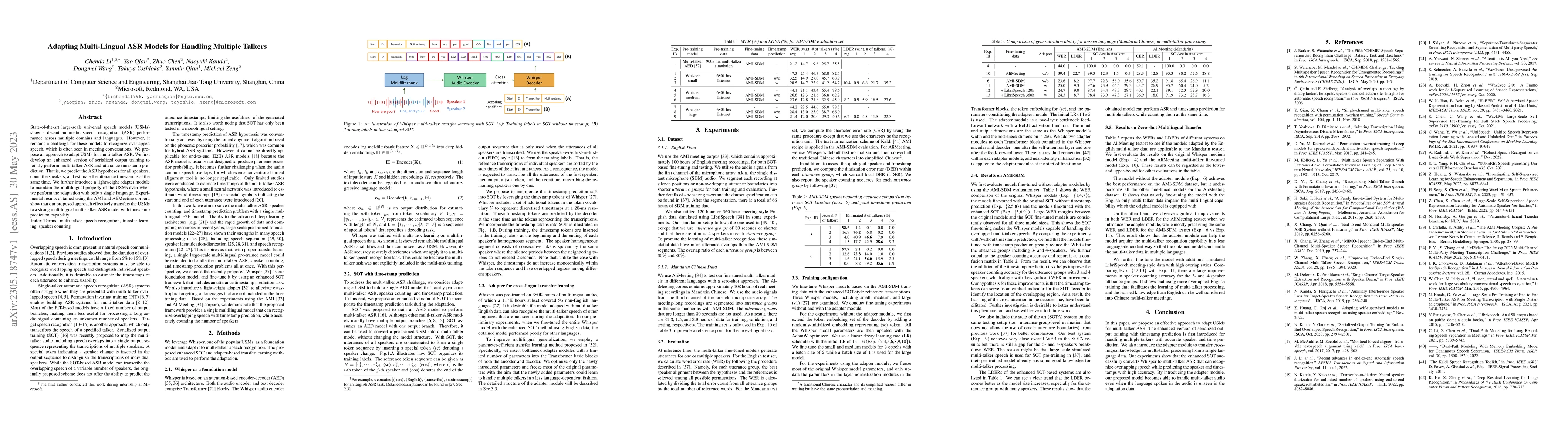 Thumbnail for Adapting Multi-Lingual ASR Models for Handling Multiple Talkers