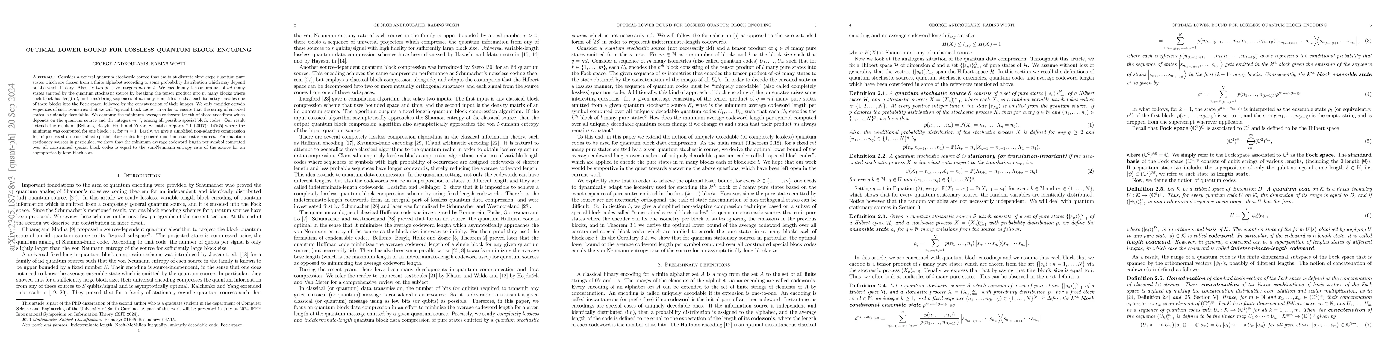 Thumbnail for Optimal lower bound of the average indeterminate length lossless quantum
  block encoding