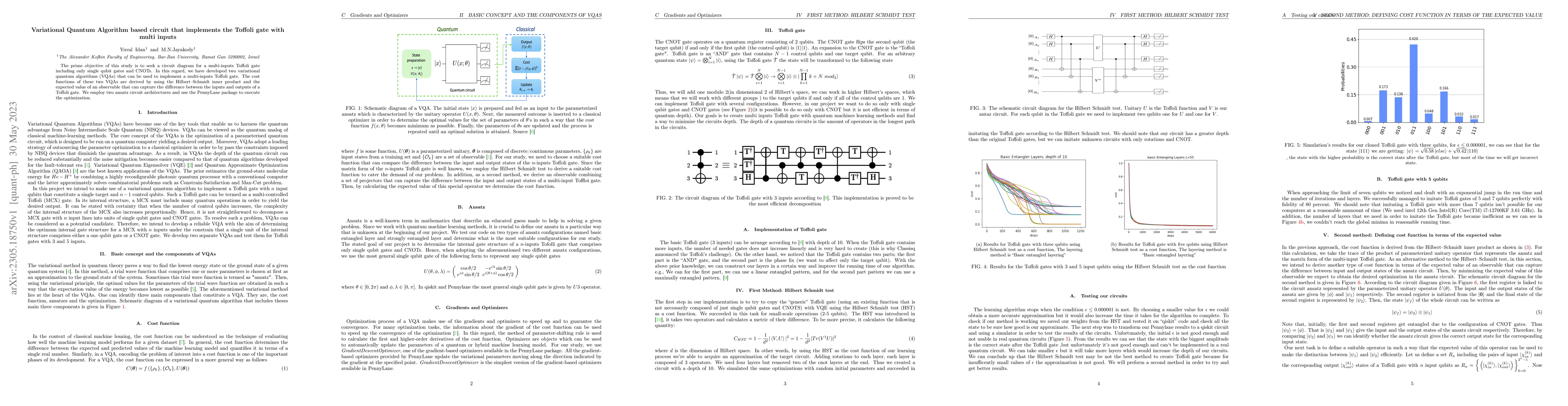 Thumbnail for Variational Quantum Algorithm based circuit that implements the Toffoli
  gate with multi inputs