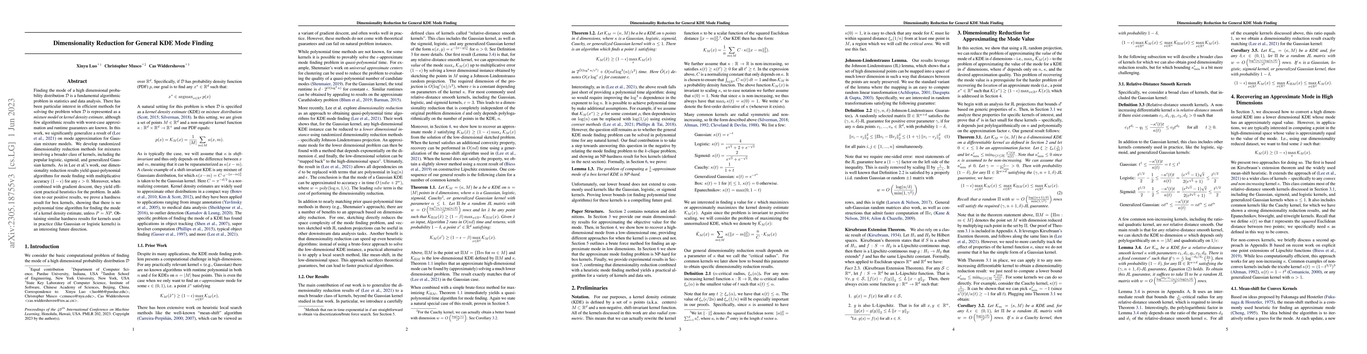 Thumbnail for Dimensionality Reduction for General KDE Mode Finding