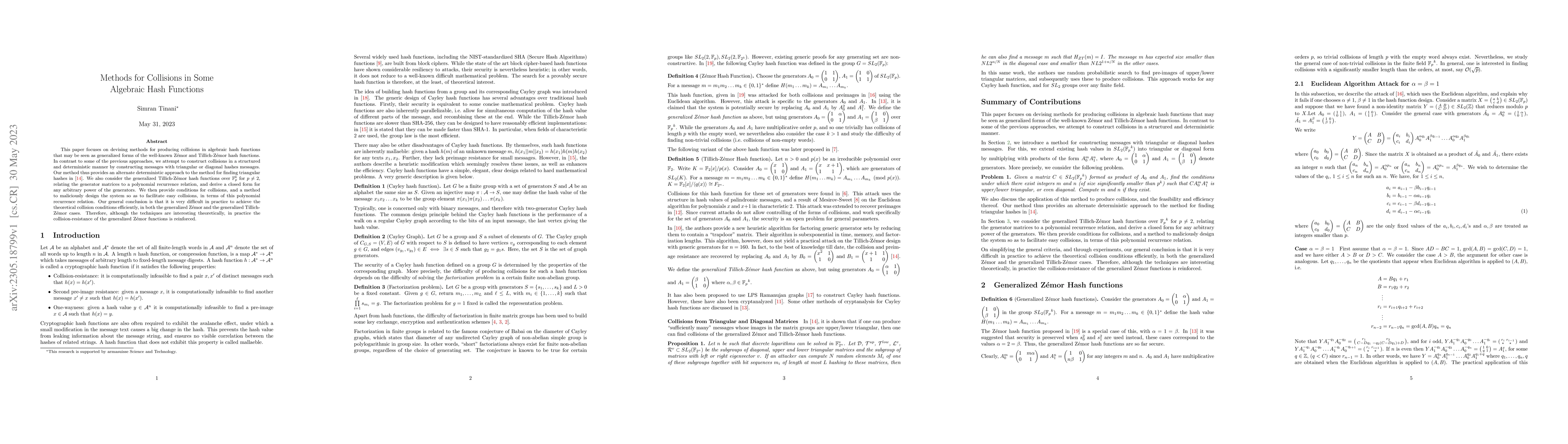 Thumbnail for Methods for Collisions in Some Algebraic Hash Functions