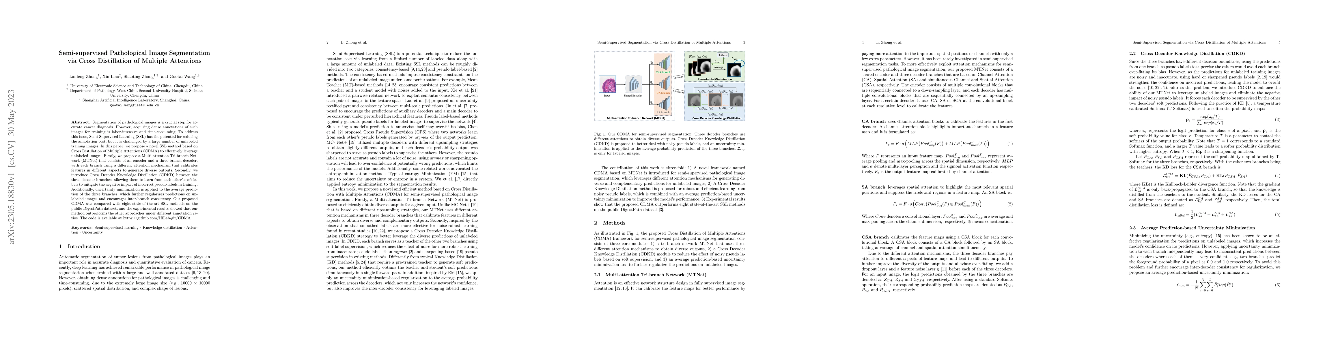 Thumbnail for Semi-supervised Pathological Image Segmentation via Cross Distillation
  of Multiple Attentions